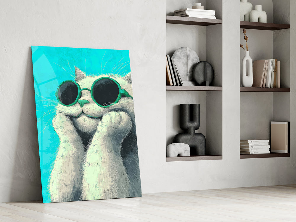 Illustrated cat artwork in a creative office reading nook