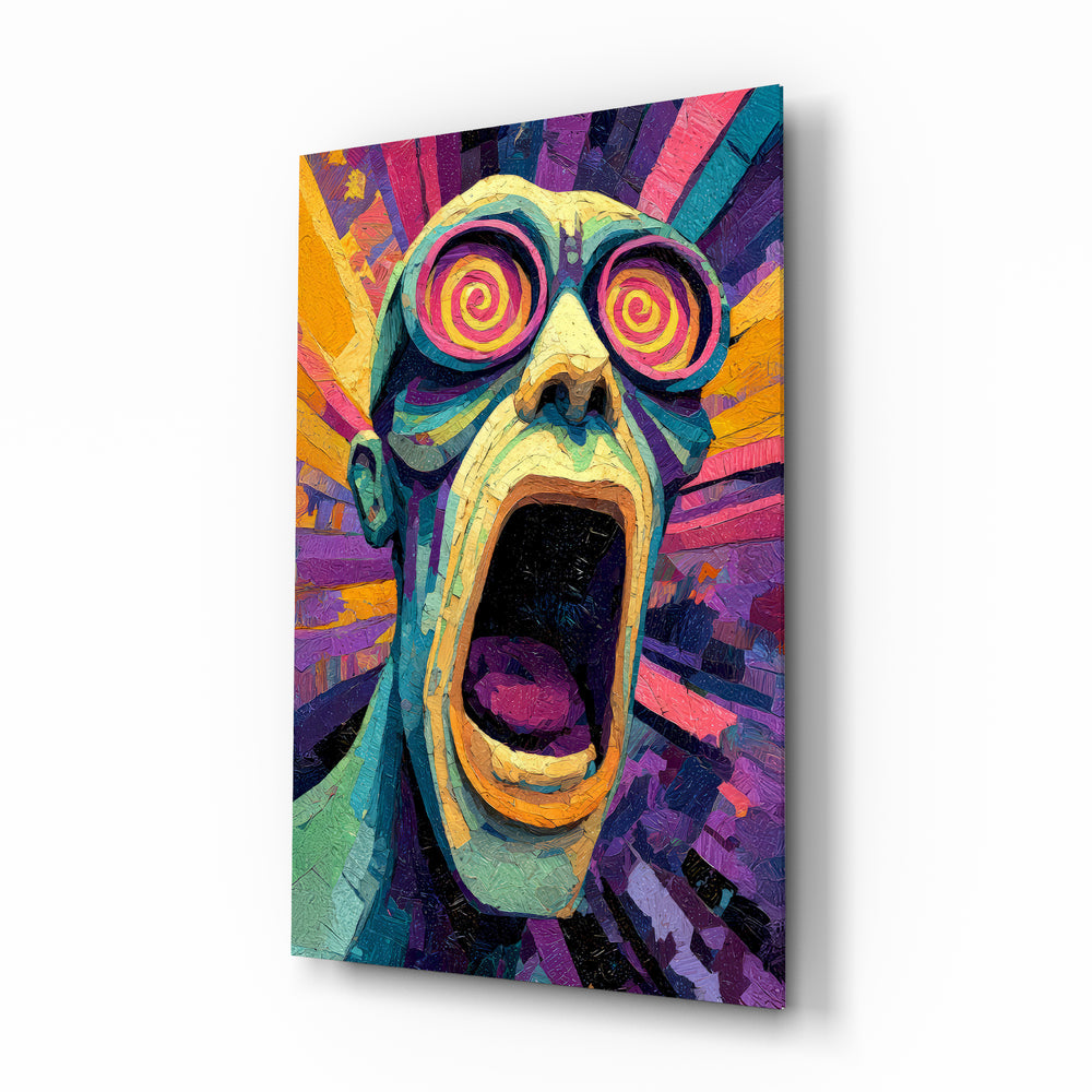 Scream of the Mind expressionist glass wall art in a modern study