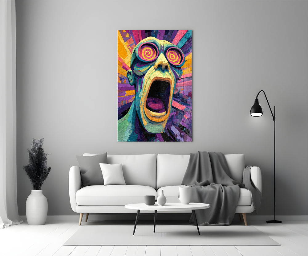 Expressionist glass print bringing visceral edge to a teen's bedroom