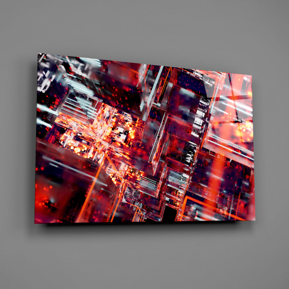Cyberpunk panel anchoring a tech-startup office wall