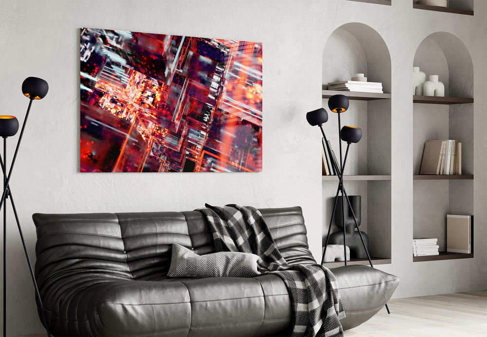 Cyber Grid artwork styled in a teen's bedroom with low light
