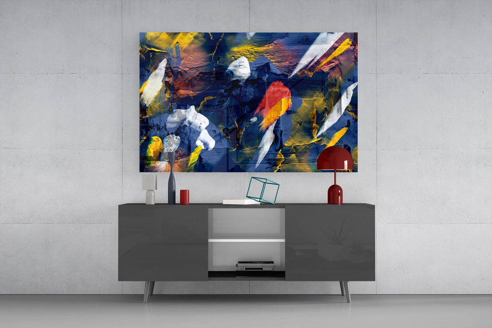 Ethereal Abstract glass wall art catching light to reveal its impasto carving