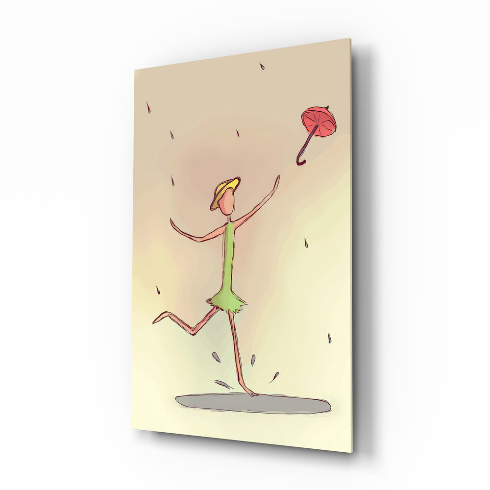 Rainy Day Dancer minimal-sketch glass wall art in a modern children's bedroom