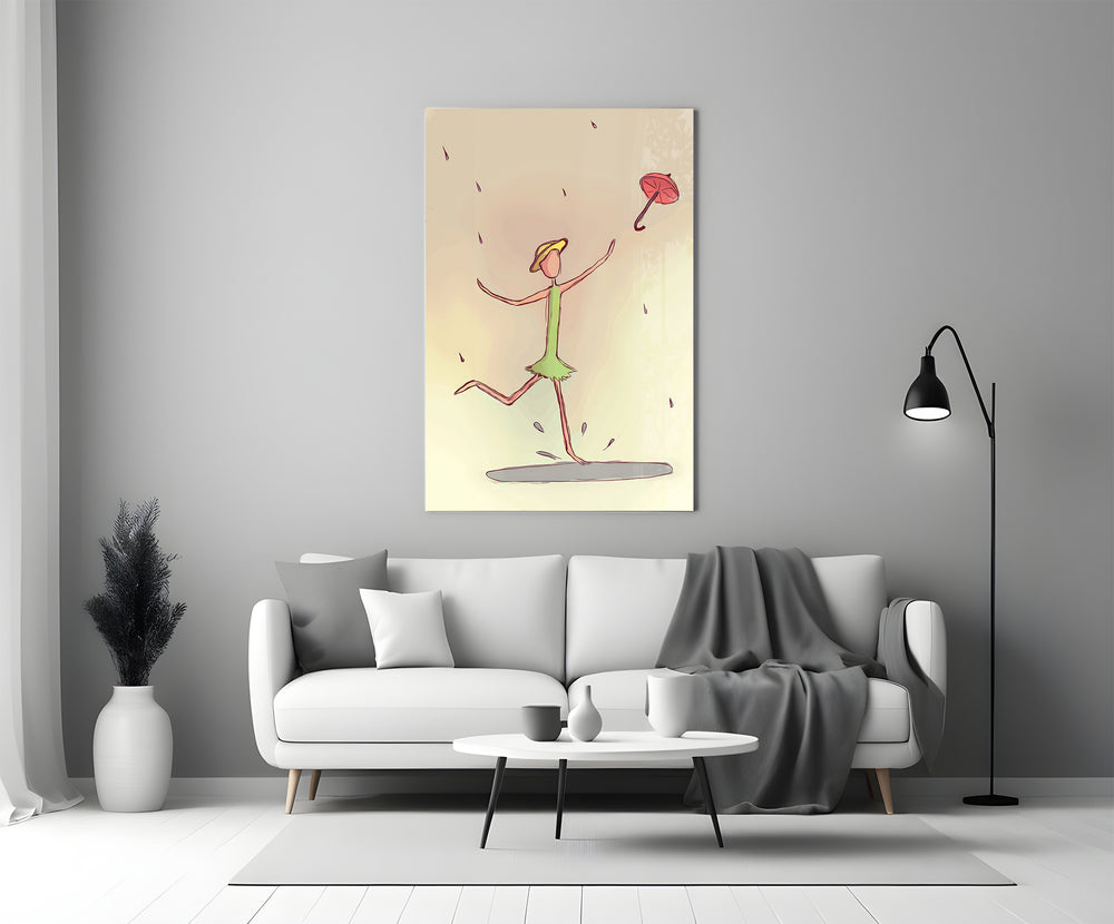Minimal-sketch glass print bringing tender mood to a creative studio
