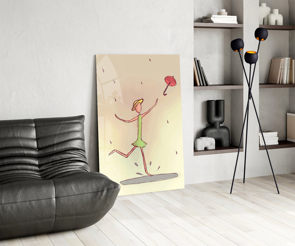 Dancer-and-umbrella panel against a warm-cream painted accent wall