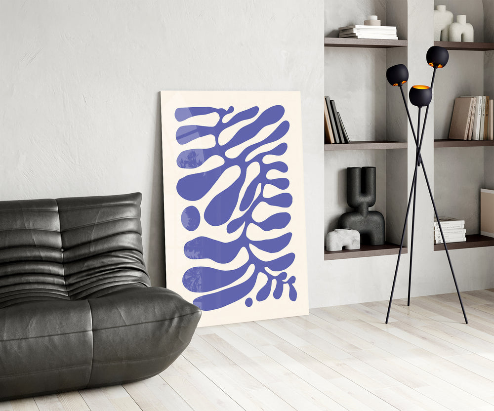 Abstract panel against a soft sand-painted accent wall