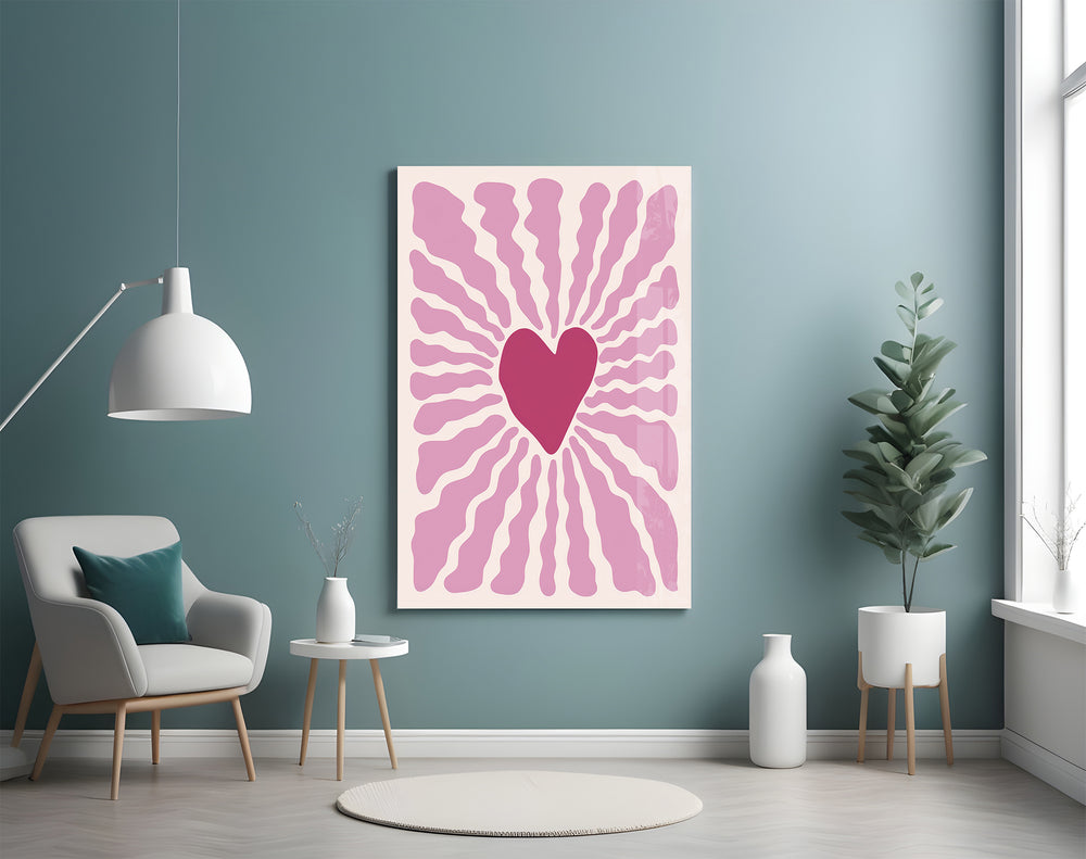 Radiant Heart artwork styled in a master bedroom with warm palette