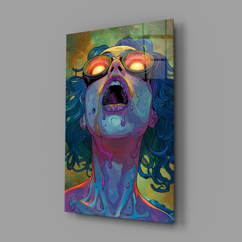 Drip-portrait panel anchoring a teen's bedroom wall