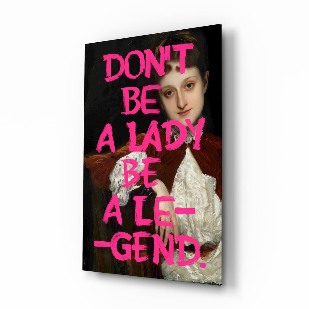 Legend Lady classical-graffiti glass wall art in a modern women's boutique