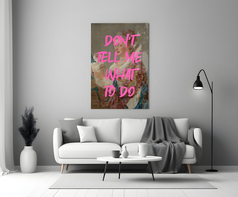 Rococo-graffiti glass print bringing manifesto edge to a master bedroom
