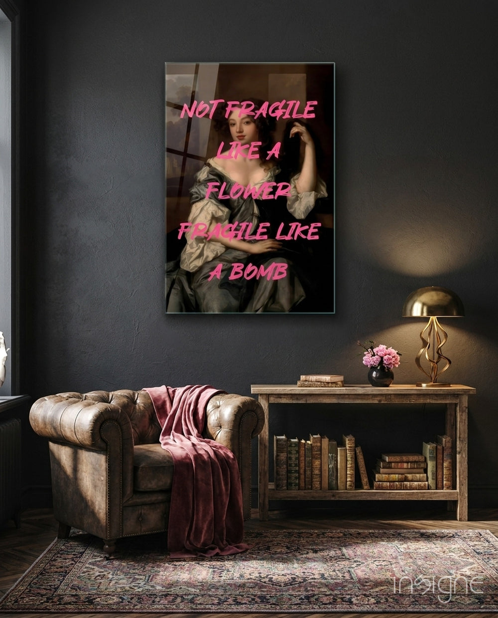 Fragile Bomb Glass Wall Art - Lifestyle preview in a designer interior