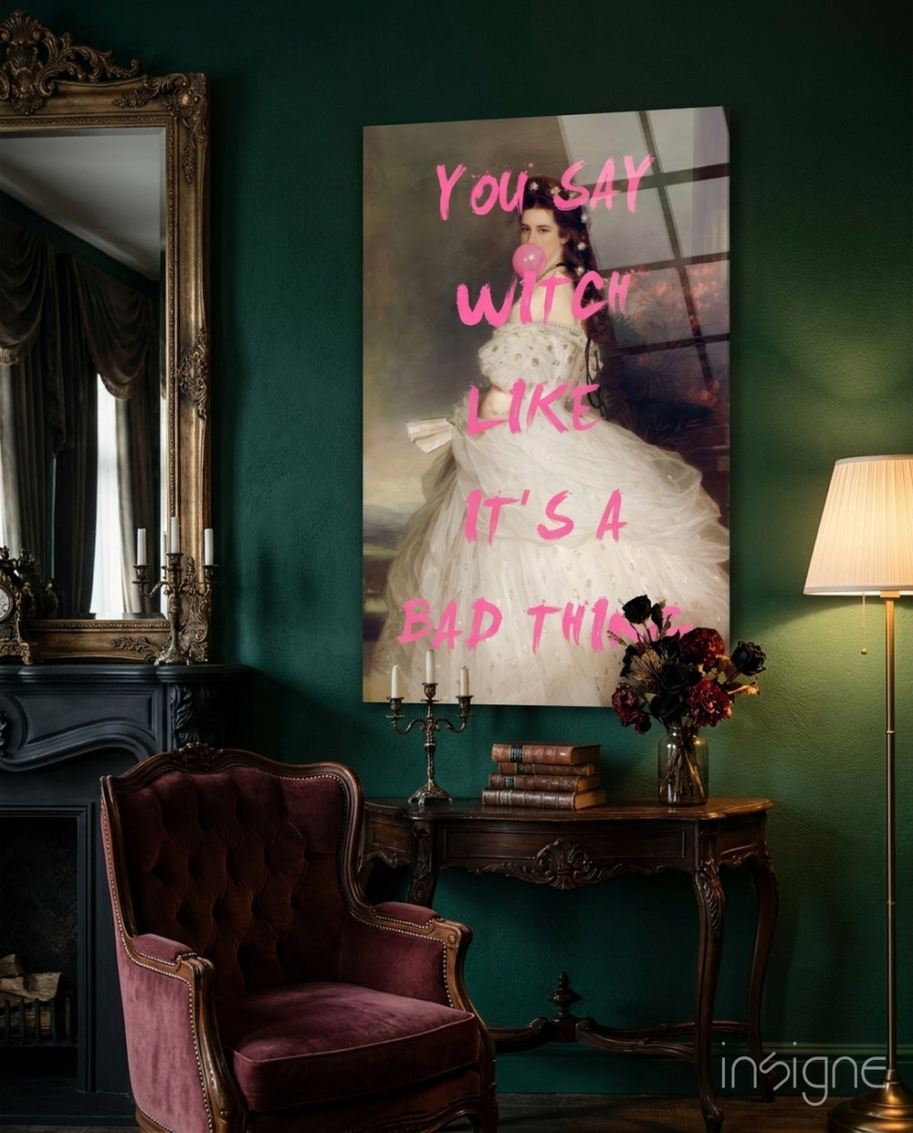 Witchy Elegance Glass Wall Art - Lifestyle preview in a designer interior