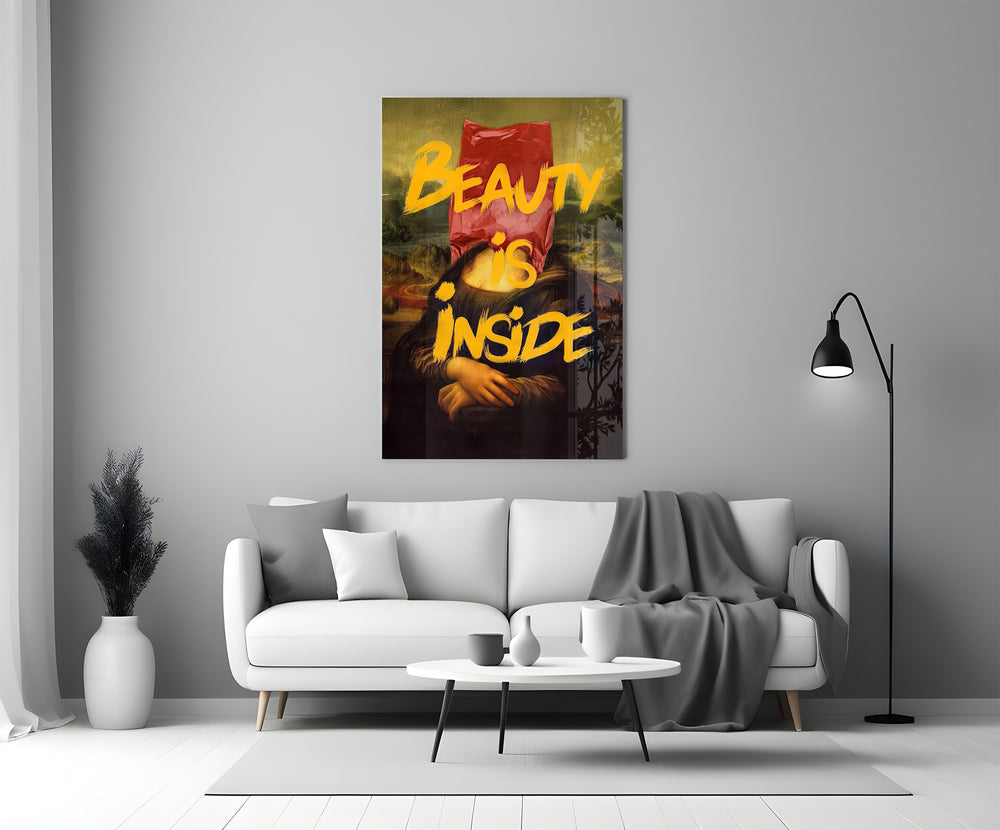 Conceptual-graffiti glass print bringing wit to a master bedroom