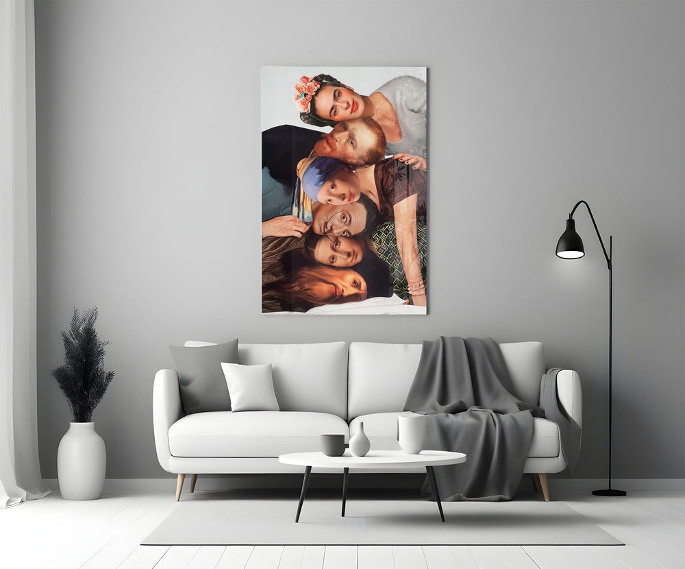 Conceptual glass print bringing museum wit to an art gallery lounge