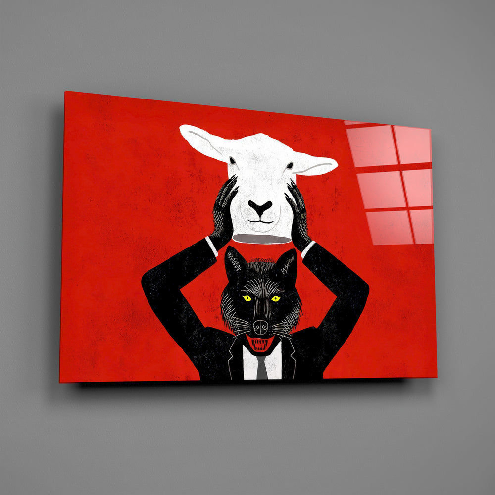 Woodcut-style illustration panel anchoring a creative office wall