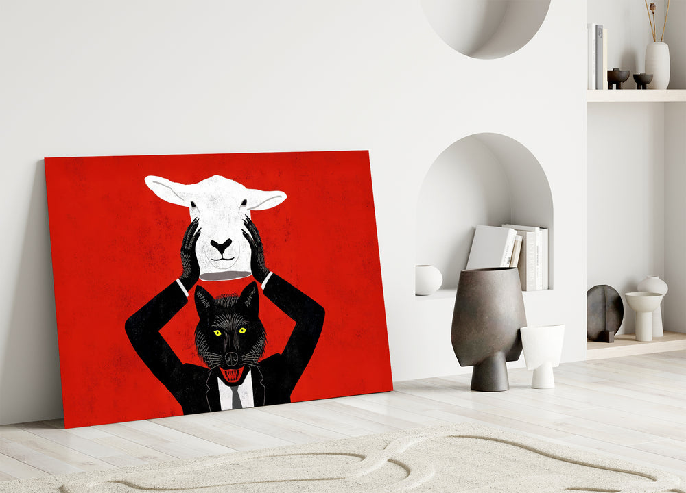 Sheep-and-wolf glass print bringing wit to a teen's bedroom