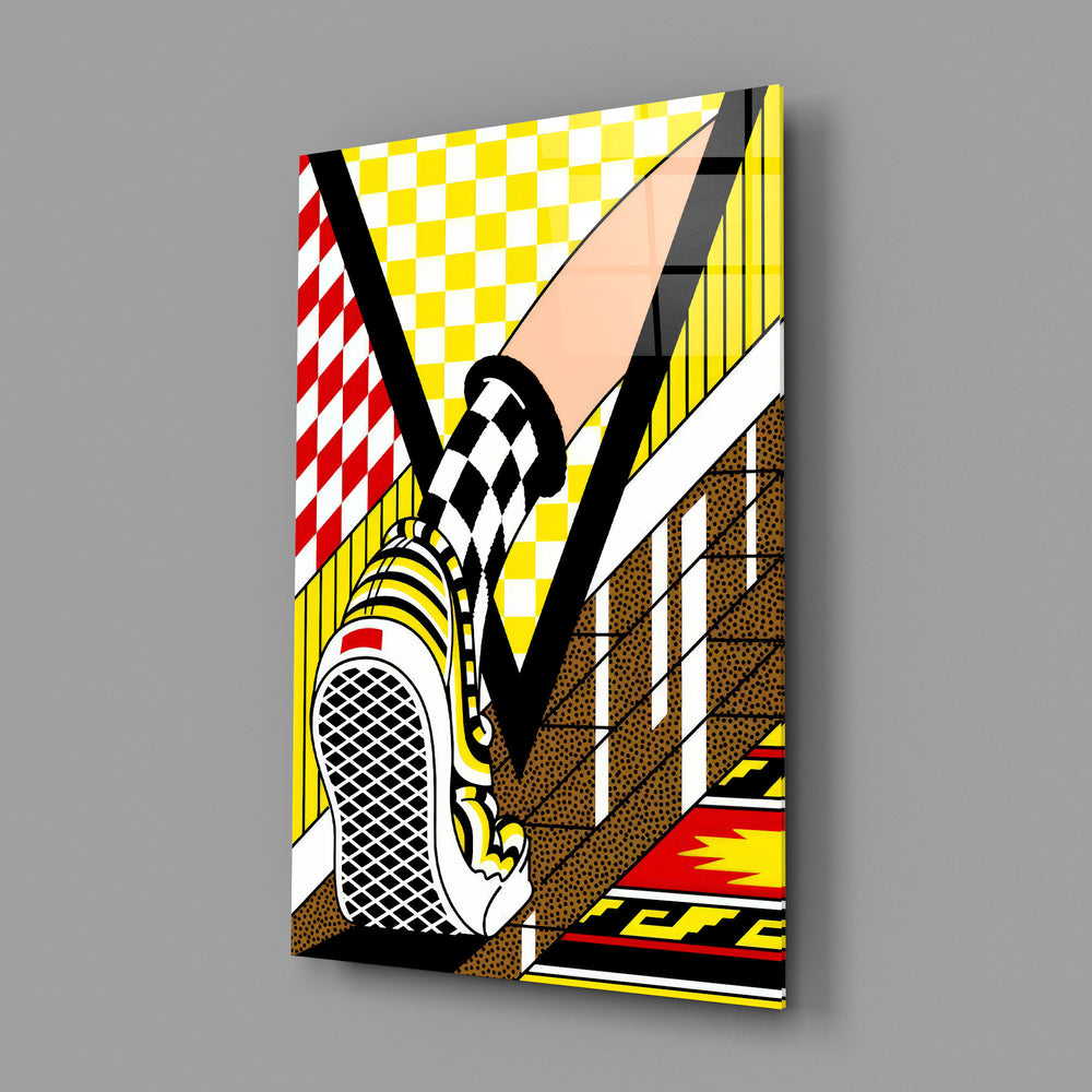 Lichtenstein-style comic panel anchoring a sneaker boutique wall