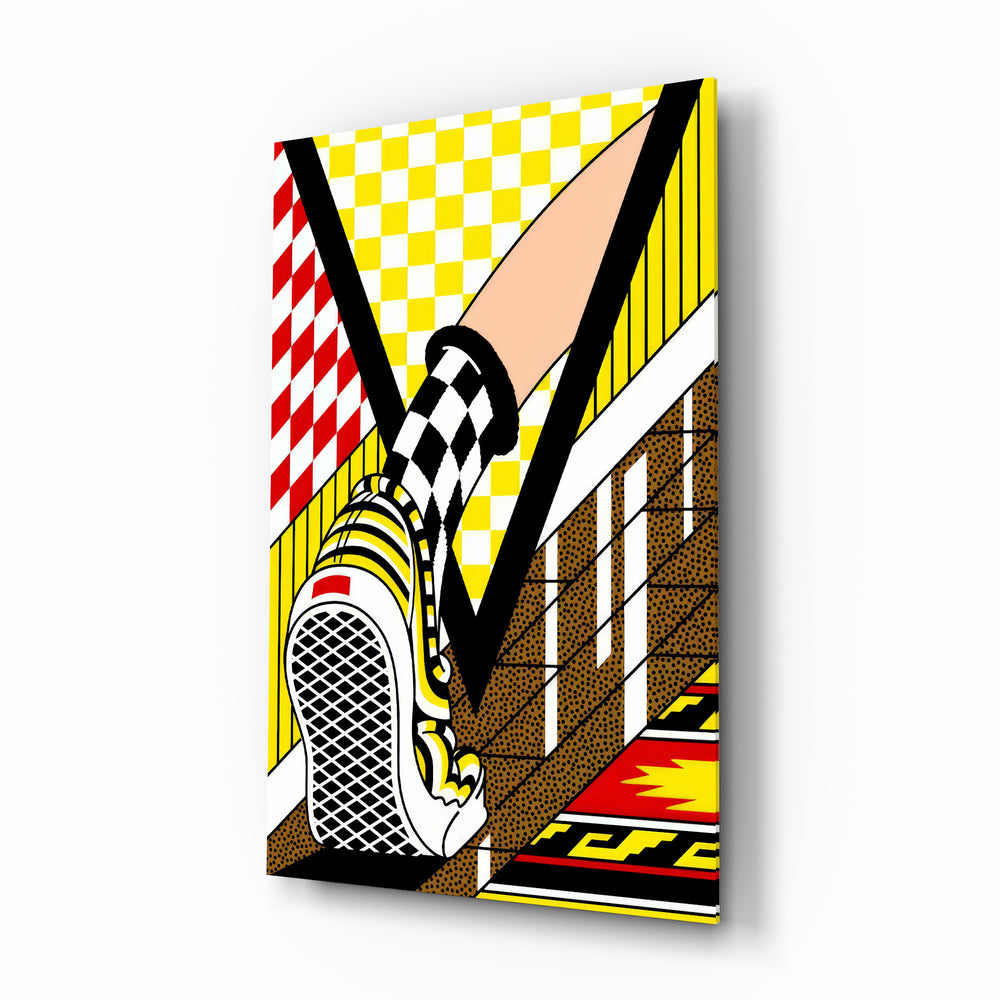 Vans checker sneaker pop glass wall art in a modern teen's bedroom
