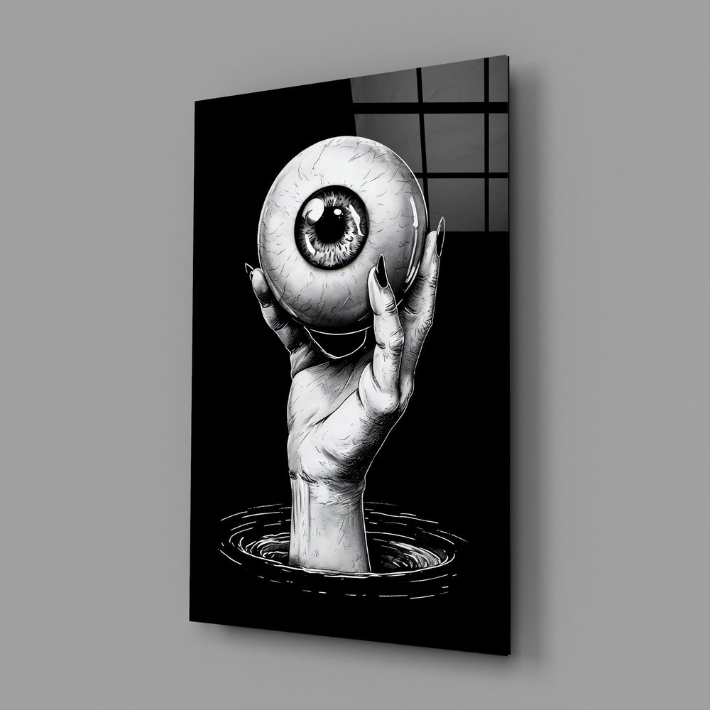 Surreal woodcut-style panel anchoring a tattoo parlor wall
