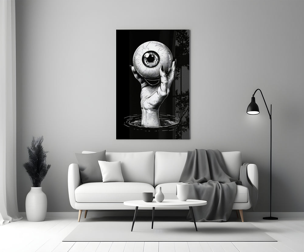 Dark-art glass print bringing ritual edge to a teen's bedroom
