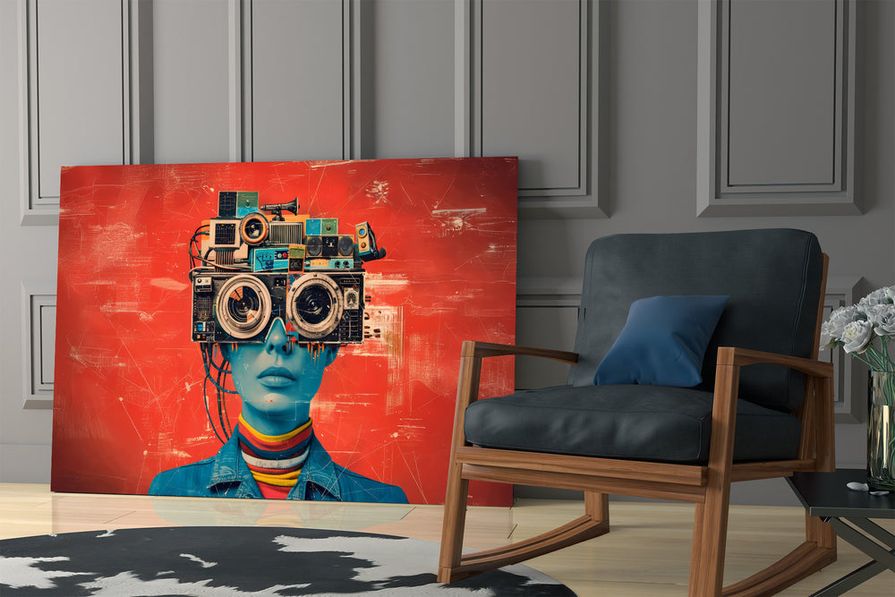 Surreal artwork in a teen's bedroom with vintage palette