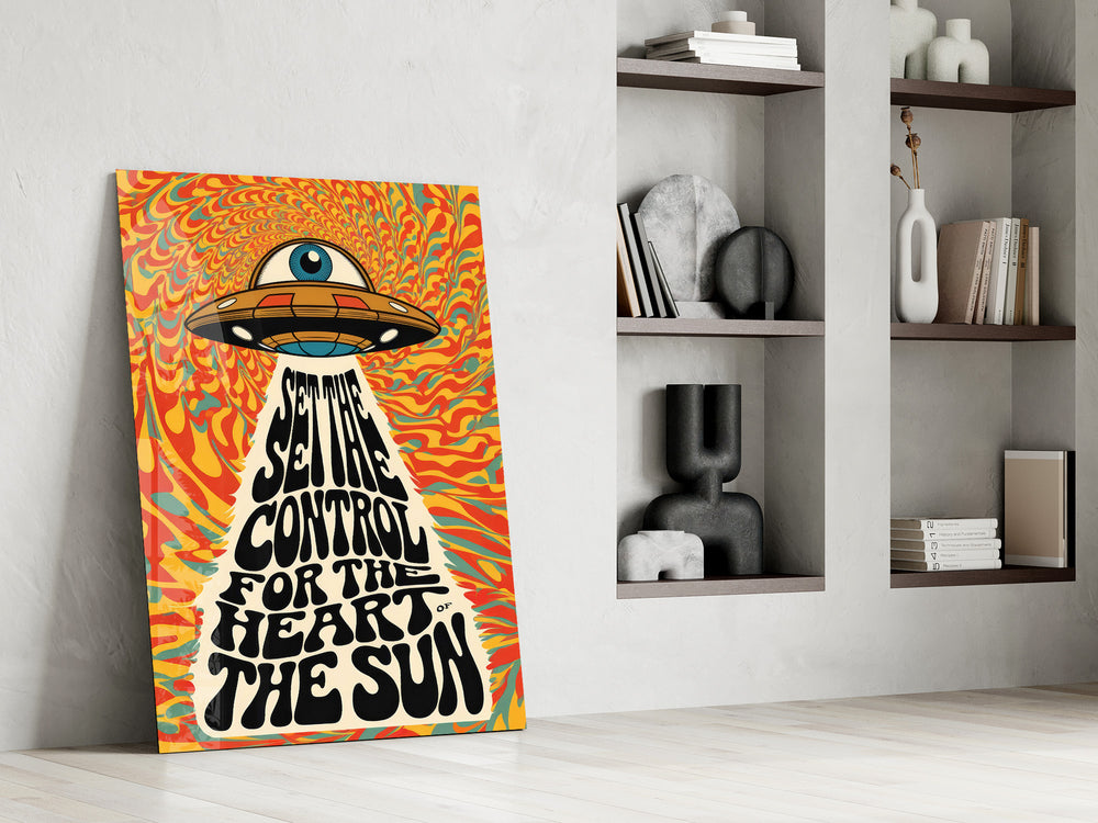 Psychedelic artwork in a teen's bedroom with retro palette