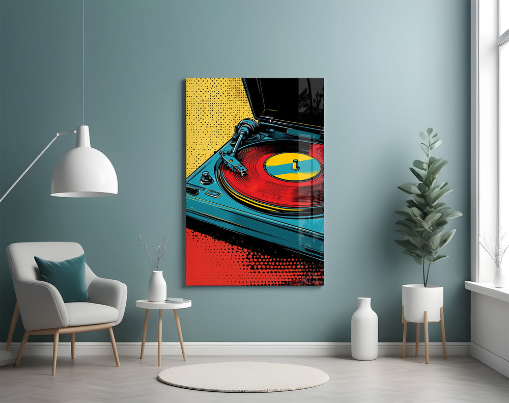 Turntable artwork styled in a teen's bedroom with retro palette