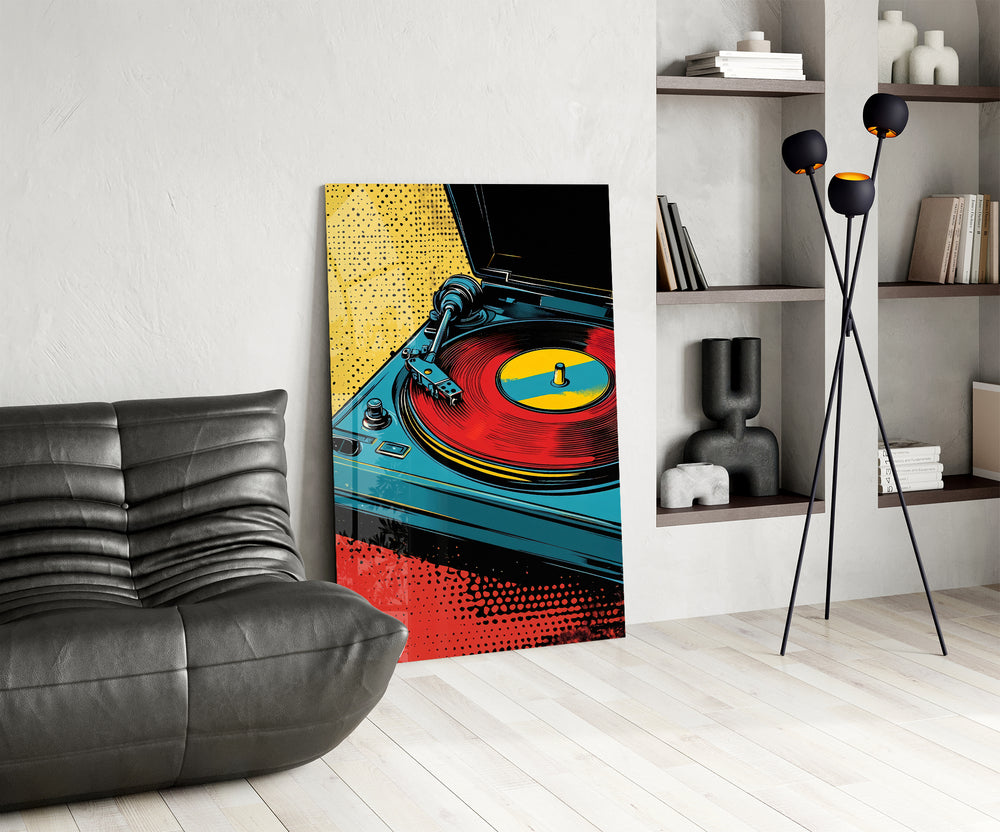 Turntable panel against a clean white-painted accent wall