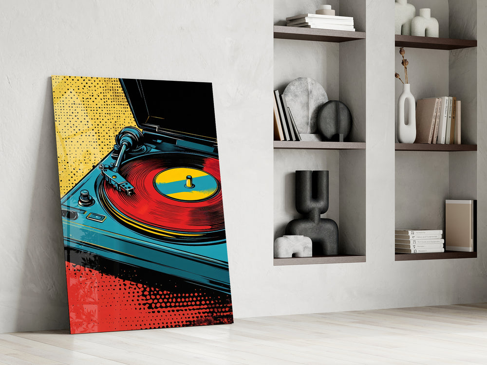 Vinyl artwork in a barbershop interior with vintage accents