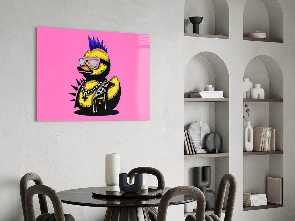 Punk Duck panel against a saturated pink-painted accent wall