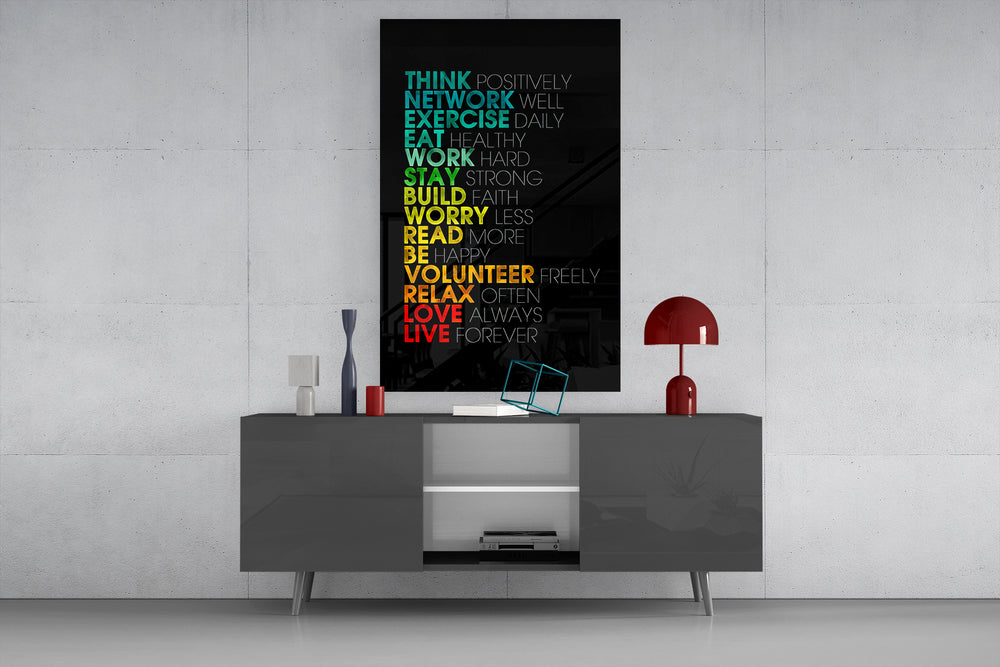 Life Code glass wall art catching light to reveal its rainbow gradient