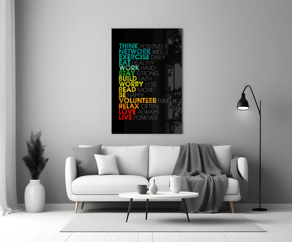 Typography glass print bringing daily intentions to a life-coach practice