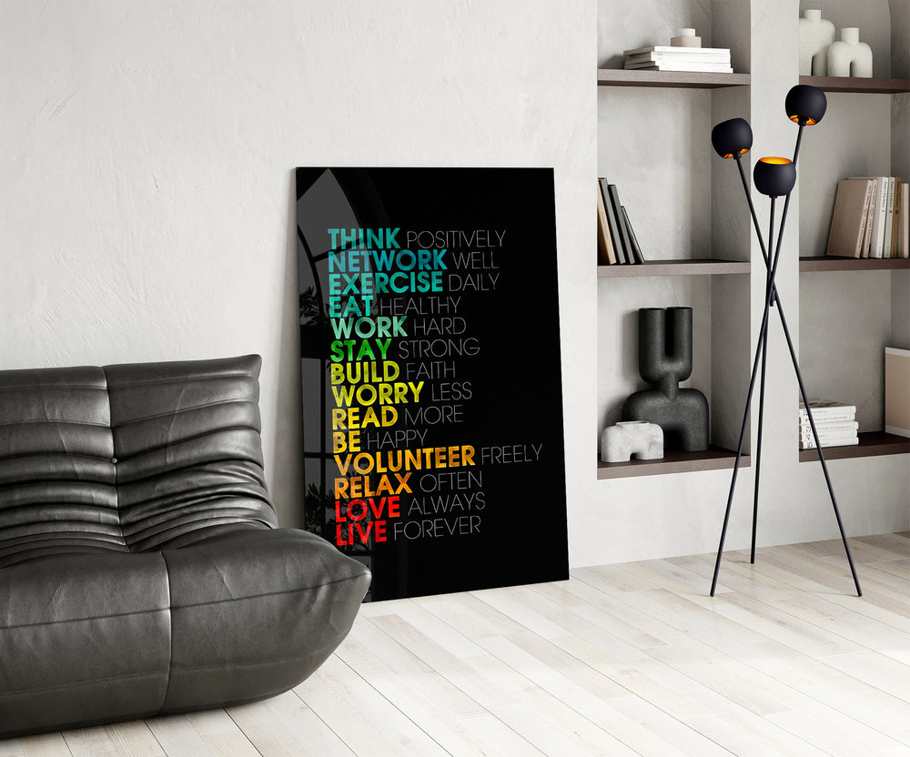 Manifesto panel against a moody dark-painted wall