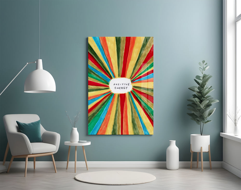 Positive Energy artwork styled in a yoga studio with calm palette