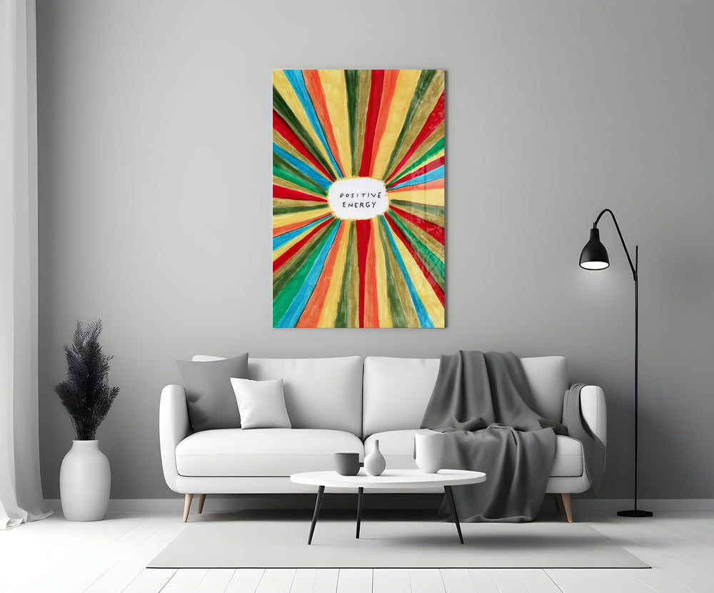 Sunburst glass print bringing joyful mantra to a wellness practice