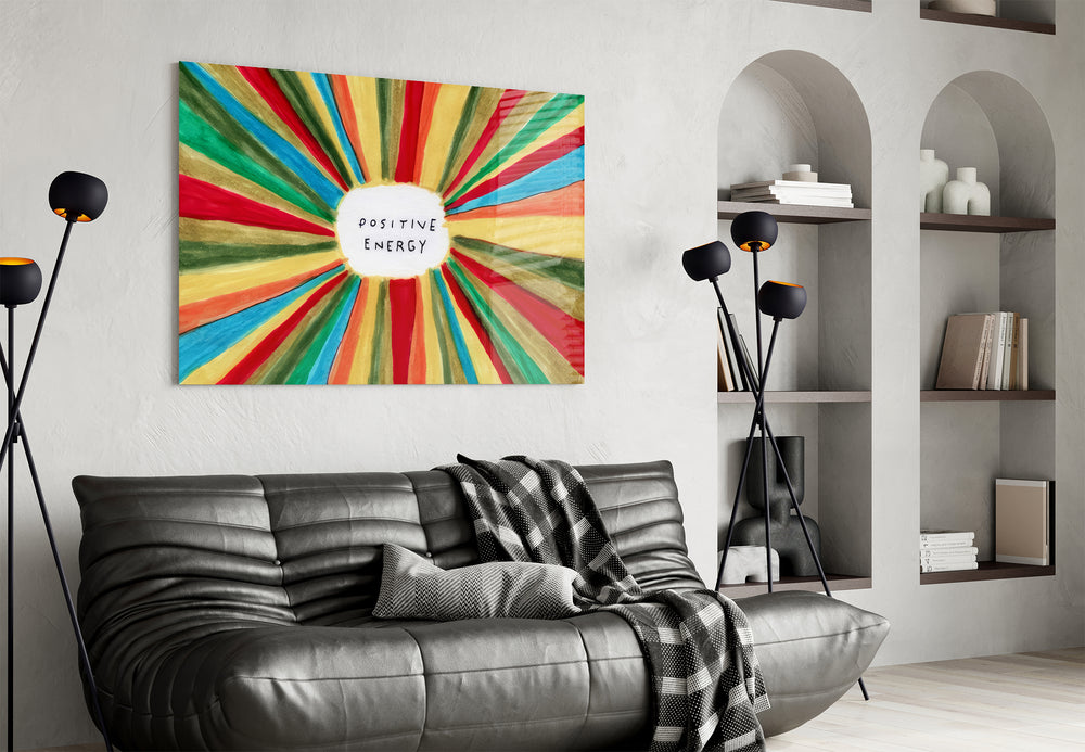 Positive Energy wide artwork styled in a yoga studio with calm palette