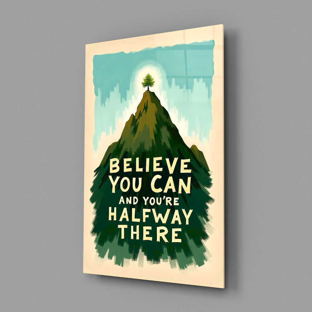 Motivation landscape panel anchoring a creative studio wall
