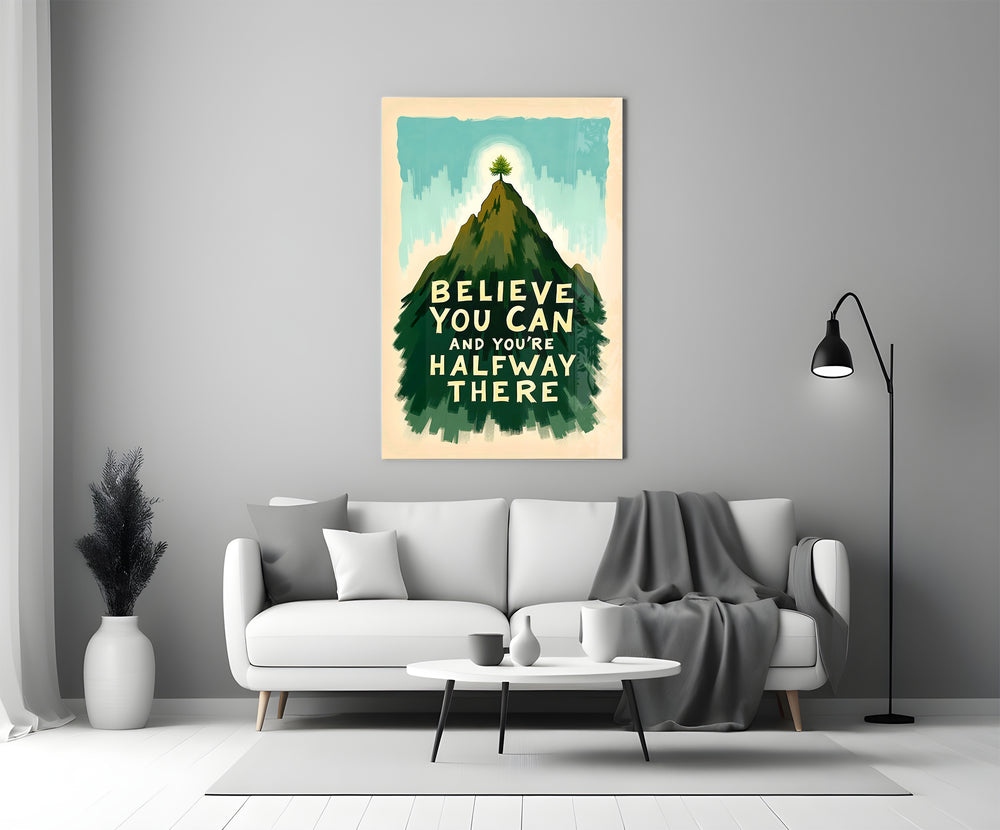 Mountain motivation glass print bringing wisdom to a teen's bedroom