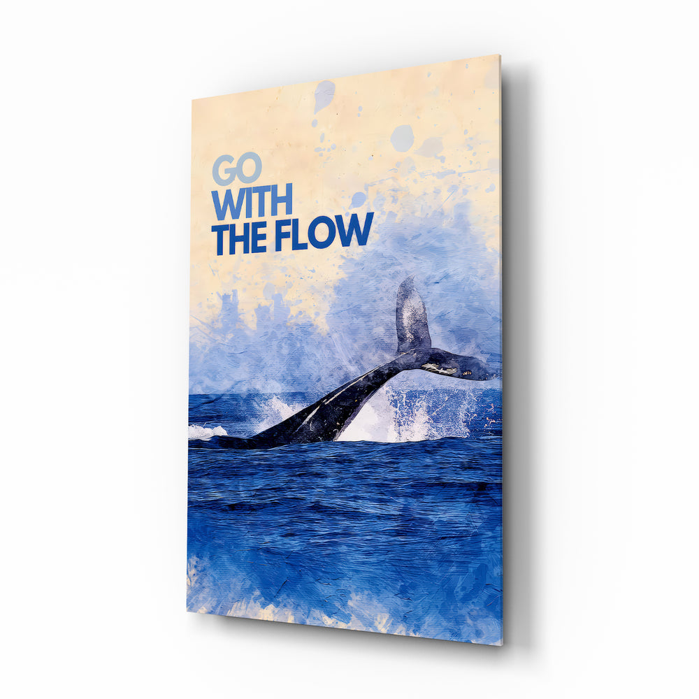 Go With The Flow whale glass wall art in a modern coastal home