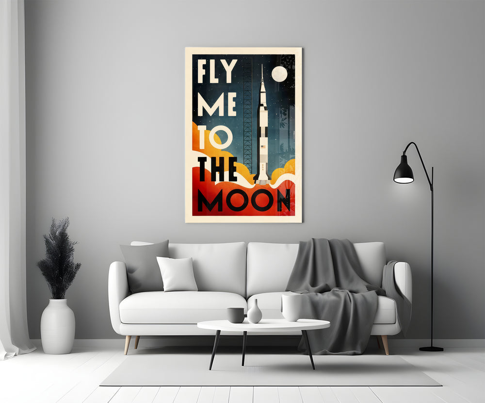 Retro-space glass print bringing nostalgia to a tech-startup lounge