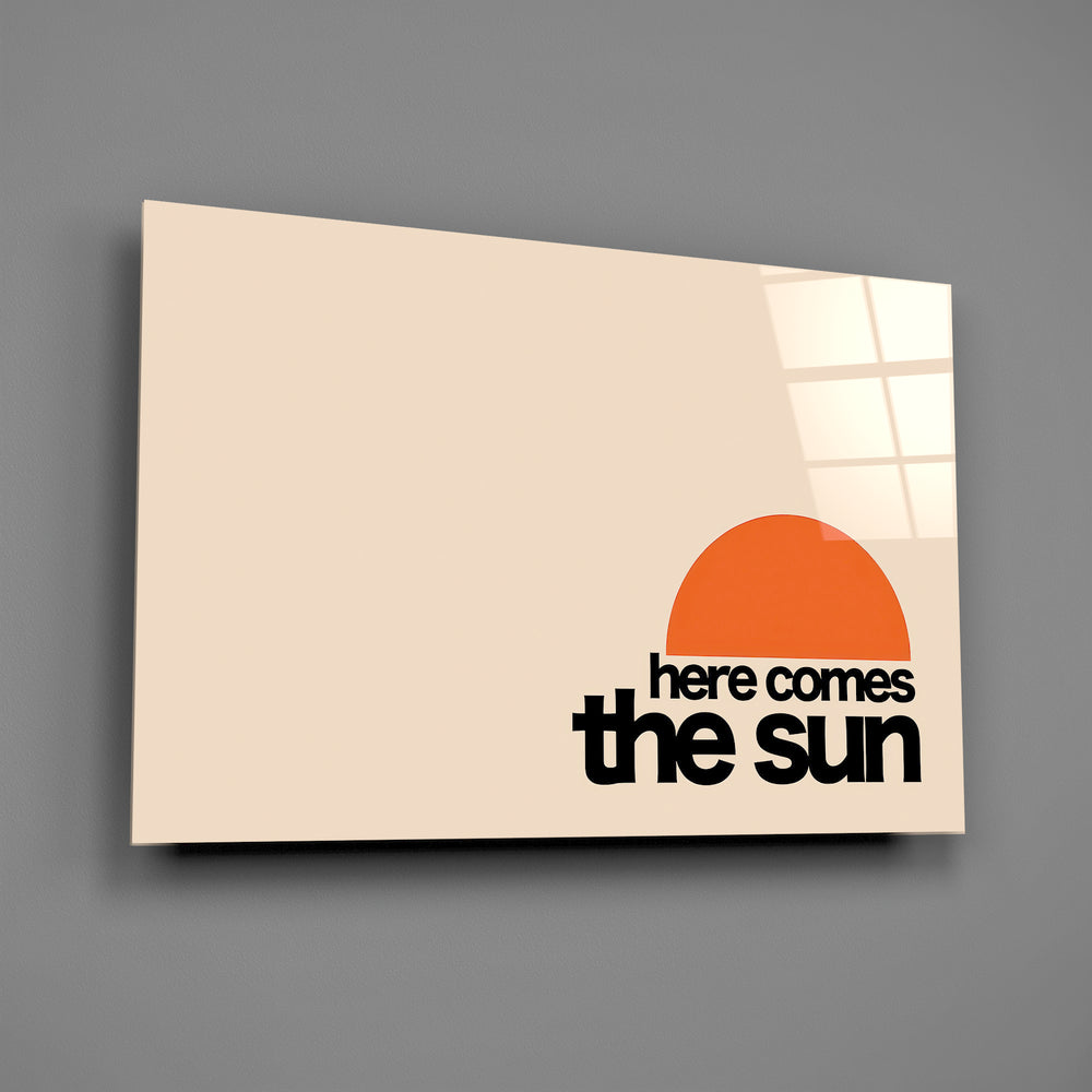 Minimal mid-century poster panel anchoring a kitchen wall
