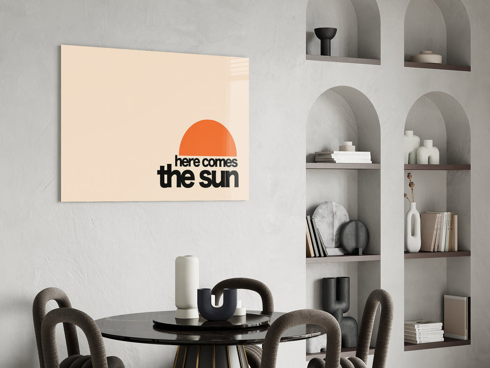 Minimal sunrise panel against a clean white-painted accent wall