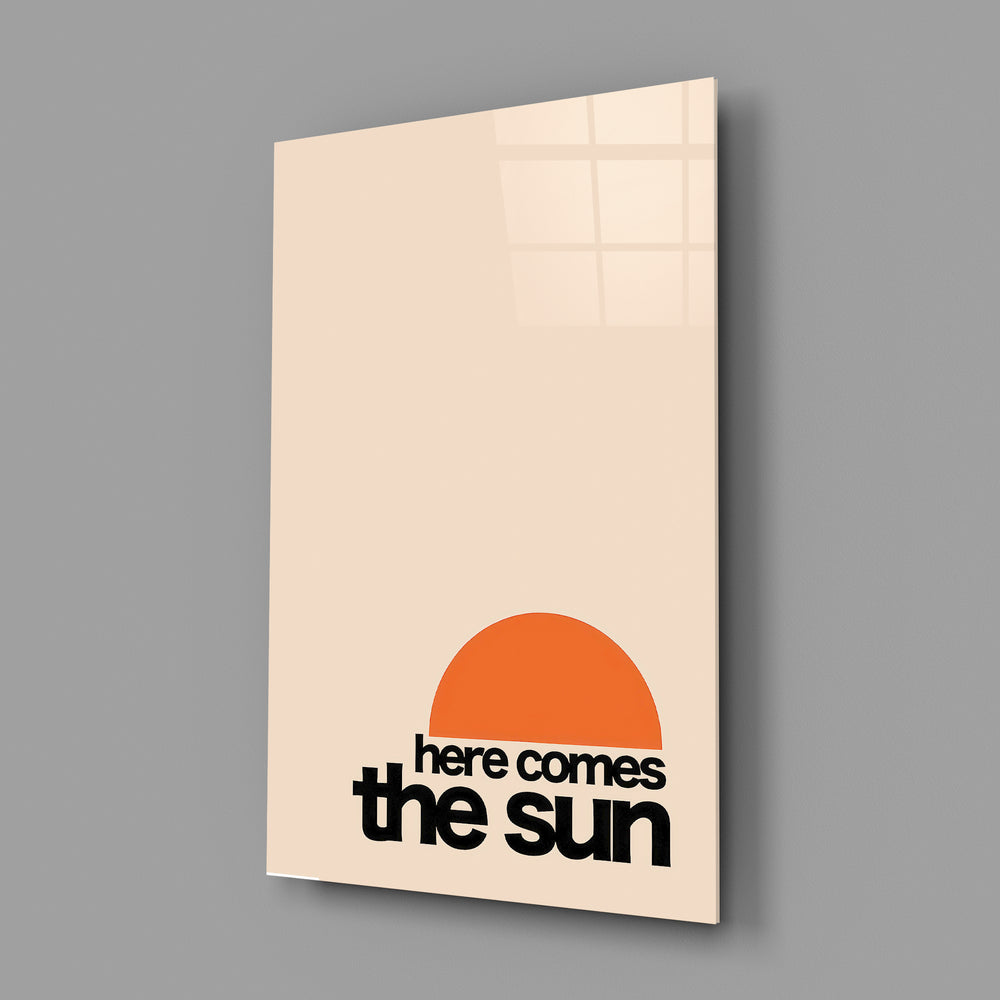 Minimal mid-century poster panel anchoring a kitchen wall