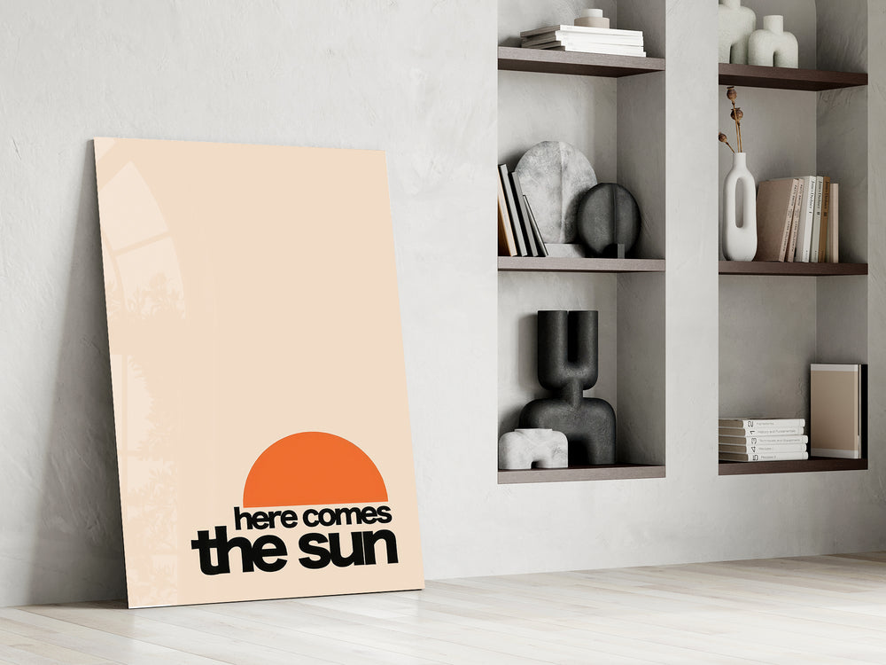 Sunrise minimalism artwork in a master bedroom with neutral palette
