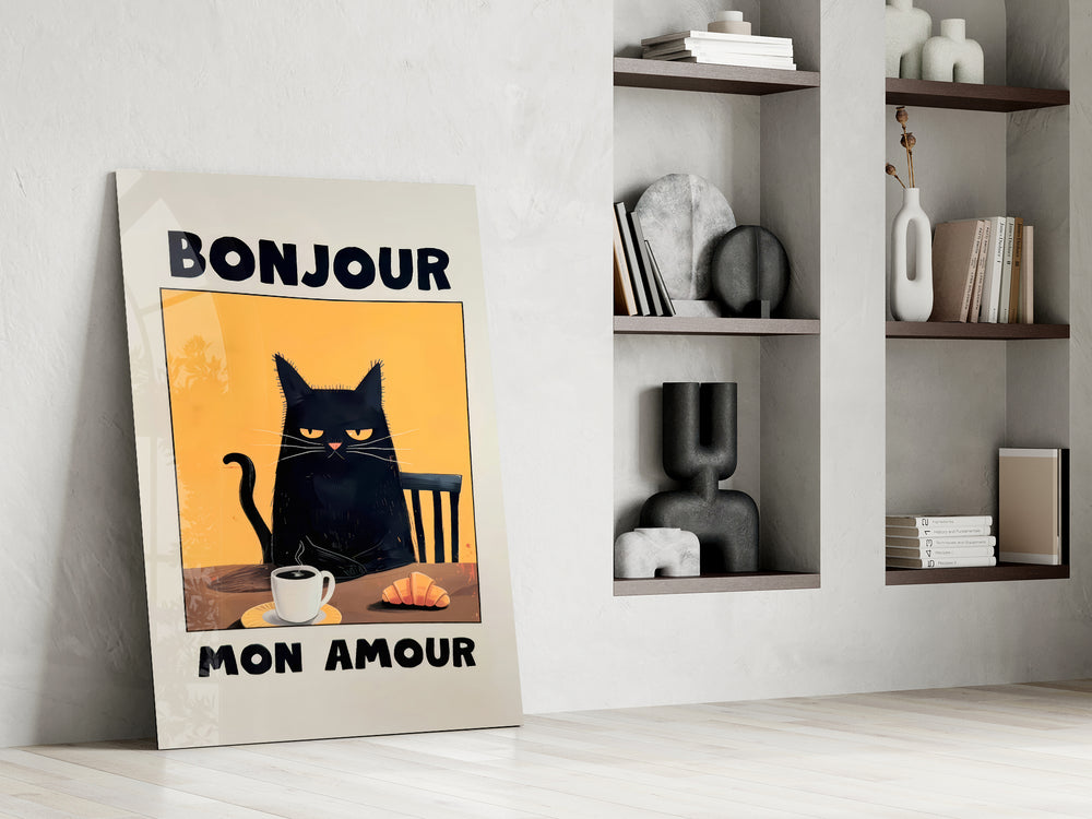 Bonjour Mon Amour artwork in a master bedroom with retro palette