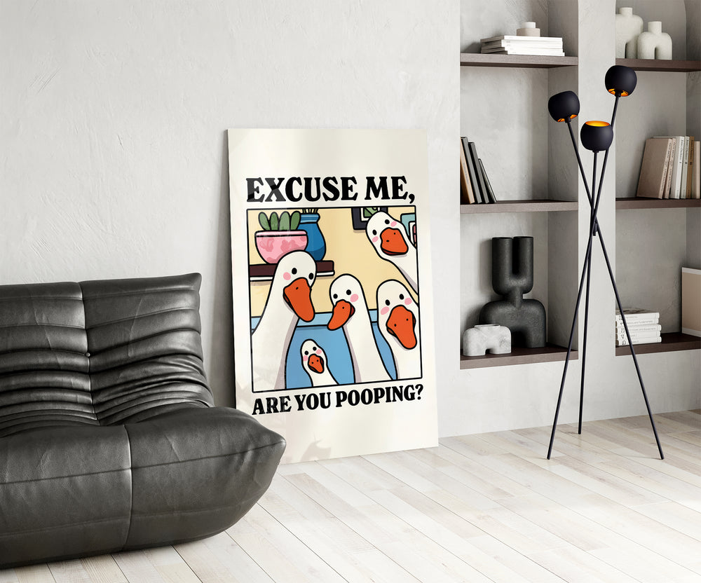 Cartoon panel against a clean cream-painted accent wall