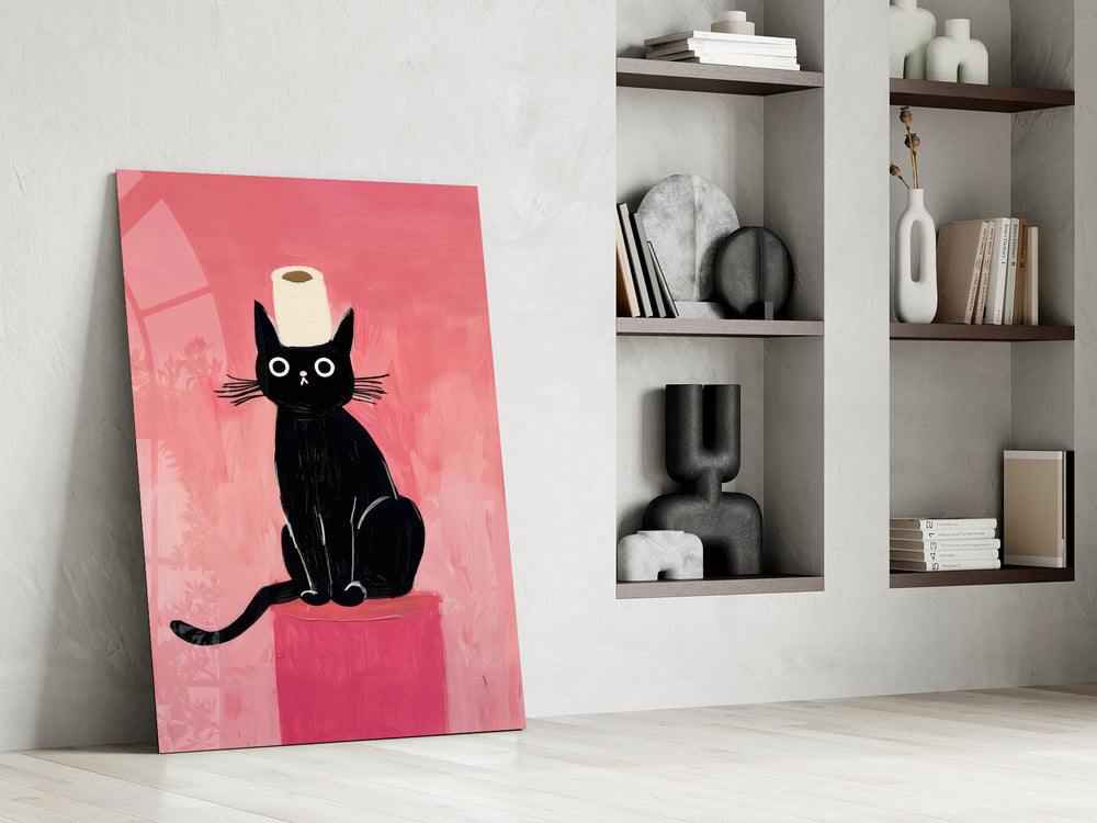 Absurd cat artwork in a creative office interior
