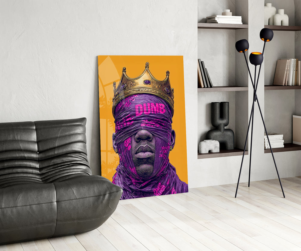 Satire portrait panel against a saturated tangerine-painted accent wall