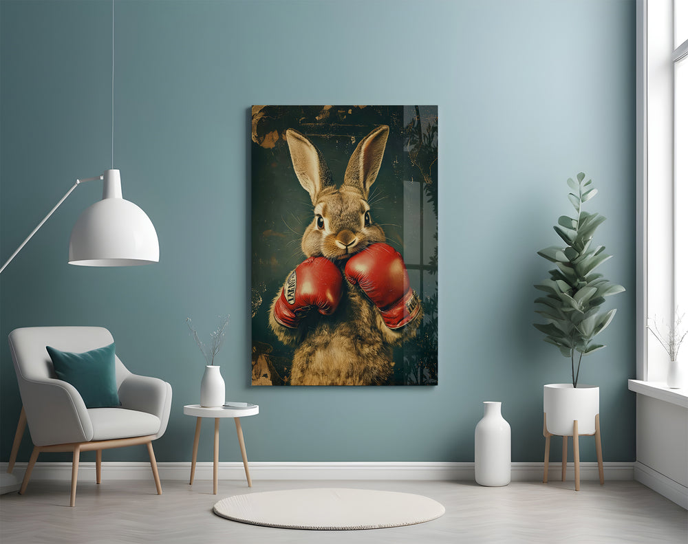 Boxing Bunny artwork styled in a teen's bedroom with vintage accents