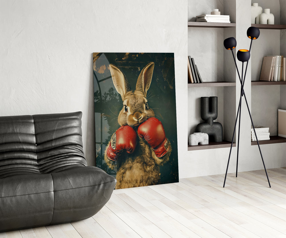 Animal portrait panel against a moody dark-painted accent wall
